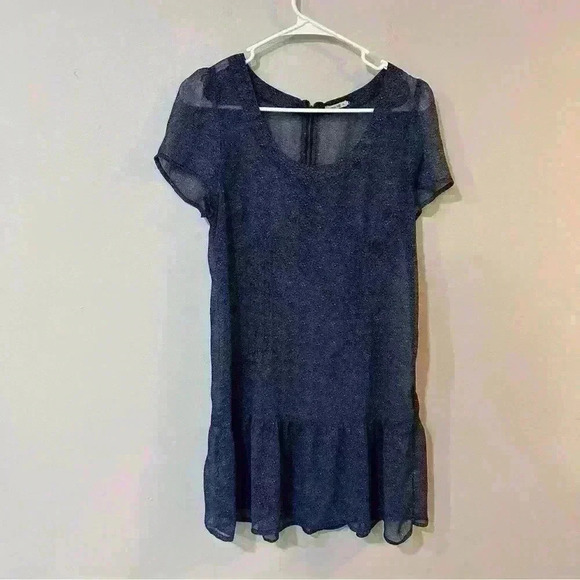 Kimchi Blue Sheer Crewneck Short Sleeve Navy Blue Mini Dress Women’s Size Small - Picture 1 of 4